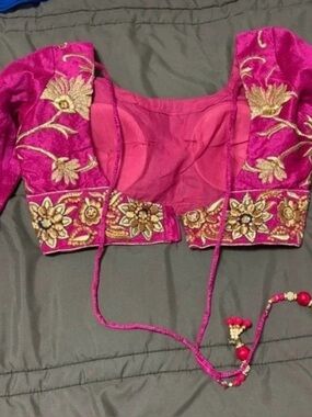 Fuchsia Embroidered Long-Sleeve Women's saree Blouse